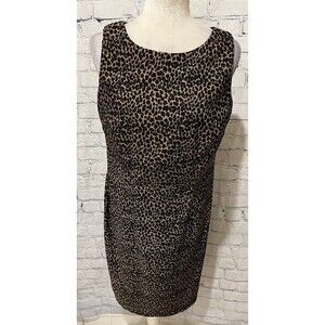 Teddi Designs Leopard Print Sleevless Midi Dress Zip Back With Stretch Size 12